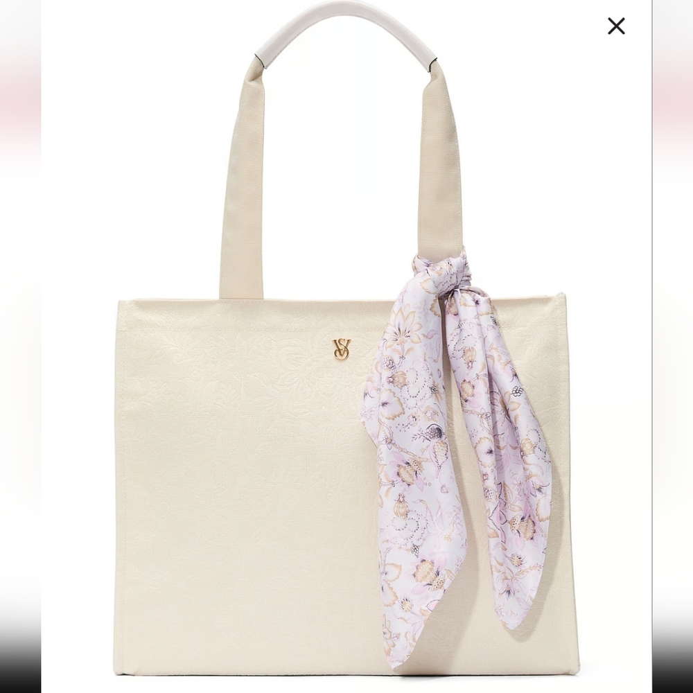 Victoria's Secret Cream Tote Bag with Floral Scarf NWT